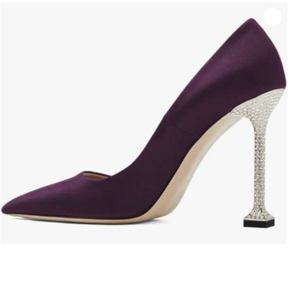 XYD Women Crystal High Heel Pointed Toe Evening Pumps Stiletto Shoes Satin